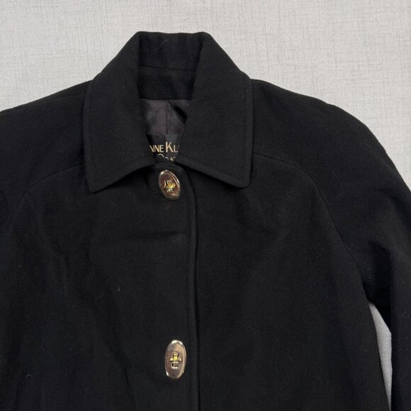 Vintage Anne Klein II Wool Coat Black Button Front Mid Length Chest Size 46" - Picture 3 of 13